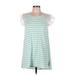 Suzanne Betro Casual Dress - Mini Scoop Neck Short sleeves: Green Stripes Dresses - Women's Size Medium