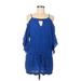 Becca by Rebecca Virtue Casual Dress - Mini Keyhole 3/4 sleeves: Blue Solid Dresses - Women's Size Medium