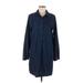 Old Navy Casual Dress - Shirtdress Collared 3/4 sleeves: Blue Print Dresses - New - Women's Size Large