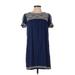 Lucky Brand Casual Dress - Shift High Neck Short sleeves: Blue Dresses - Women's Size Small