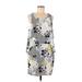 Bar III Casual Dress - Mini Scoop Neck Sleeveless: Gray Floral Dresses - Women's Size Medium