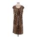 Anne Klein Casual Dress - Shift Scoop Neck Short sleeves: Brown Leopard Print Dresses - Women's Size Large