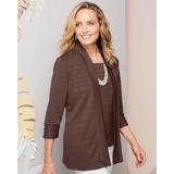 Blair Women's Ottoman Stripe Cardigan - Brown - M - Misses