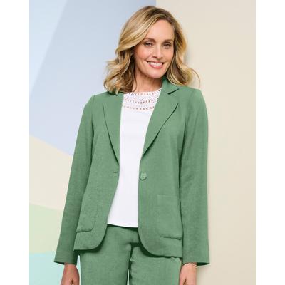 Blair Women's Look-Of-Linen Long Sleeve Blazer - Green - XL - Misses