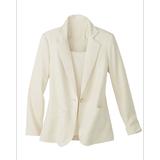 Blair Women's Look-Of-Linen Long Sleeve Blazer - Tan - PM - Petite