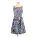 Taylor Casual Dress - Fit & Flare Boatneck Sleeveless: Purple Print Dresses - Women's Size 2