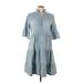 New Collection Casual Dress - Shirtdress Collared 3/4 Sleeve: Blue Solid Dresses - New - Women's Size Large