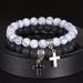 Men's Simple Fashionable Black Volcanic Stone Beaded Cross Bracelet