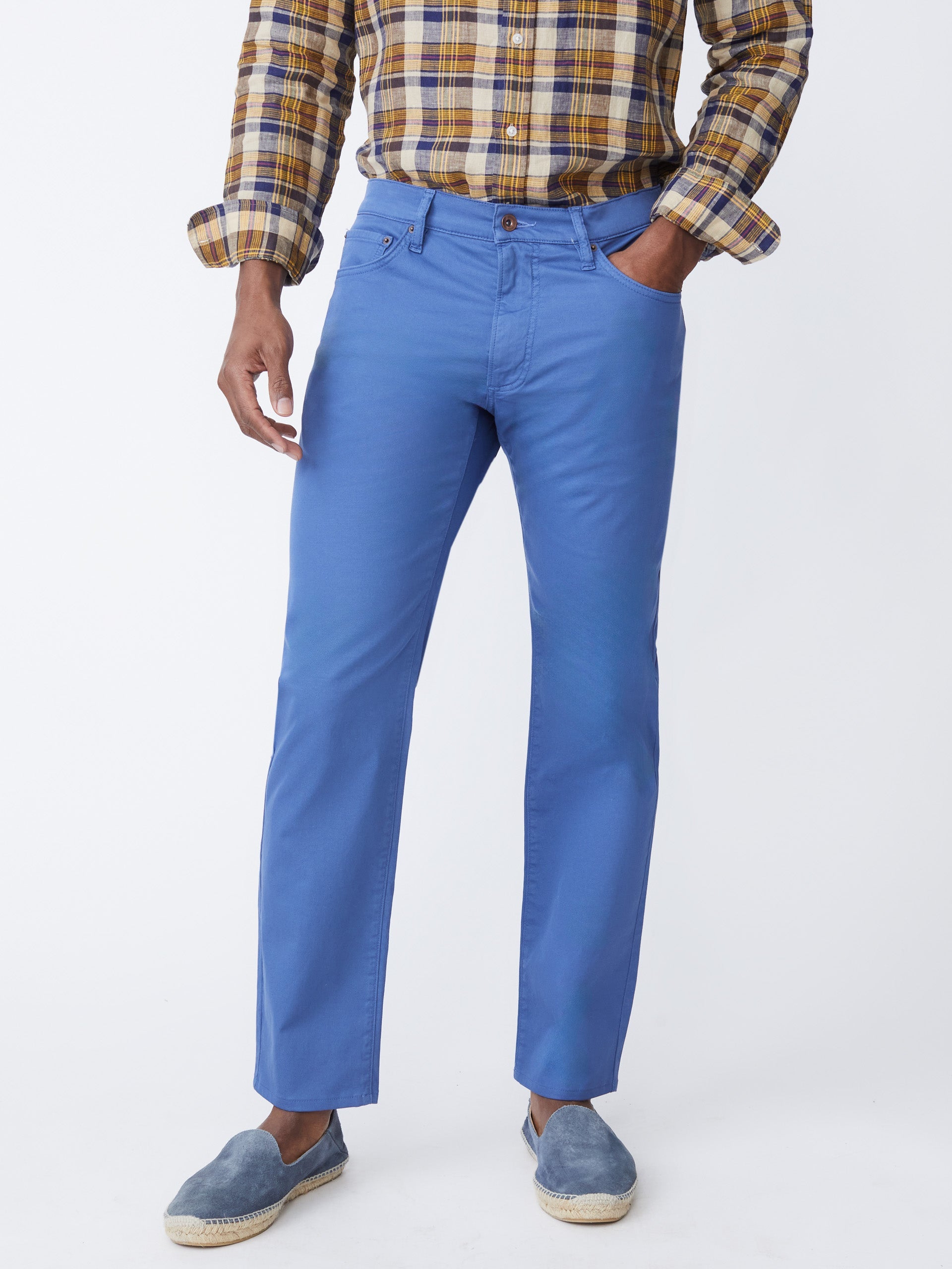 J.McLaughlin Men's Parker 5-Pocket Straight Pants Mid Blue, Size 34 | Cotton/Elastane