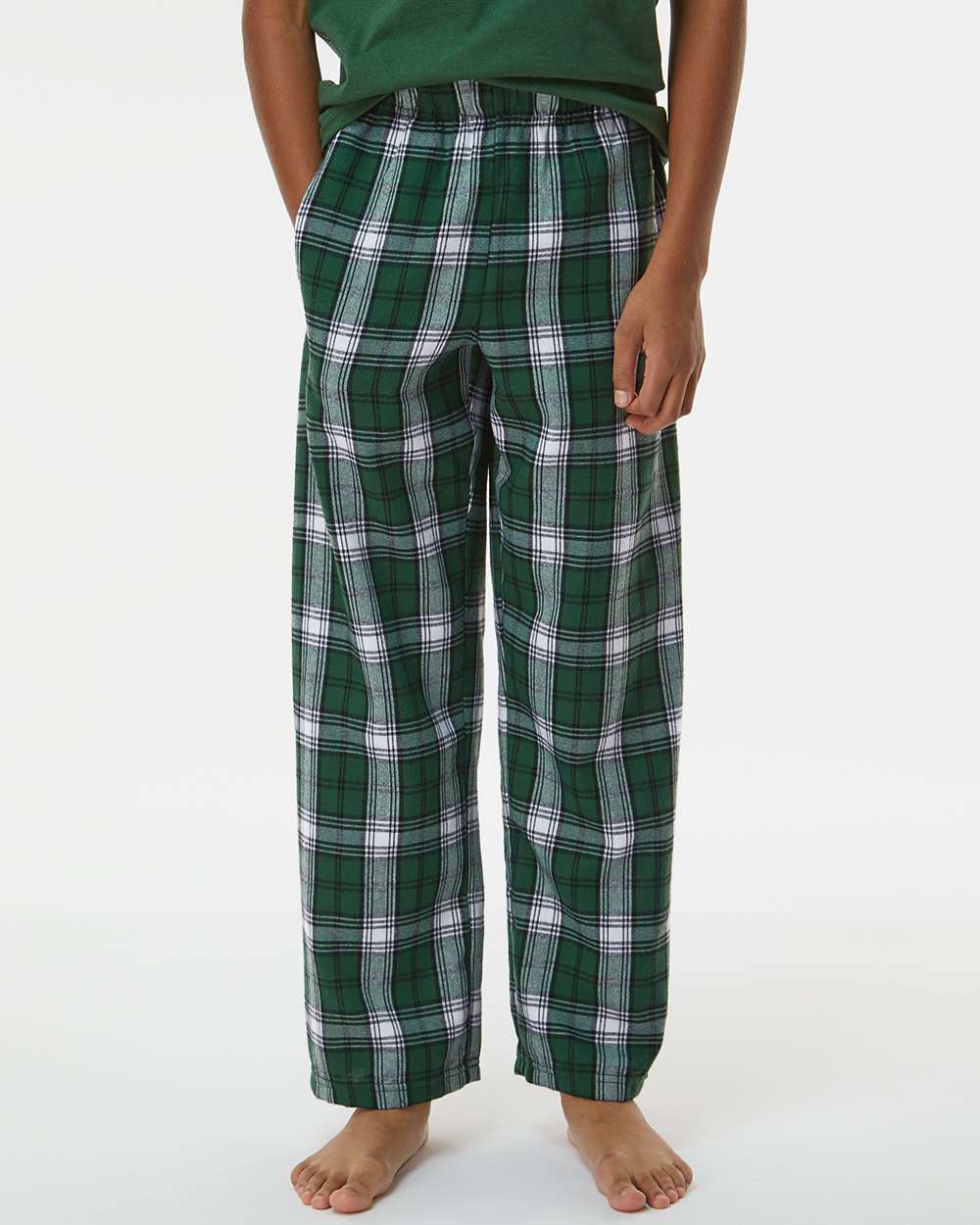 Boxercraft BY6624 Youth Polyester Flannel Pant in Green/White Plaid size XL