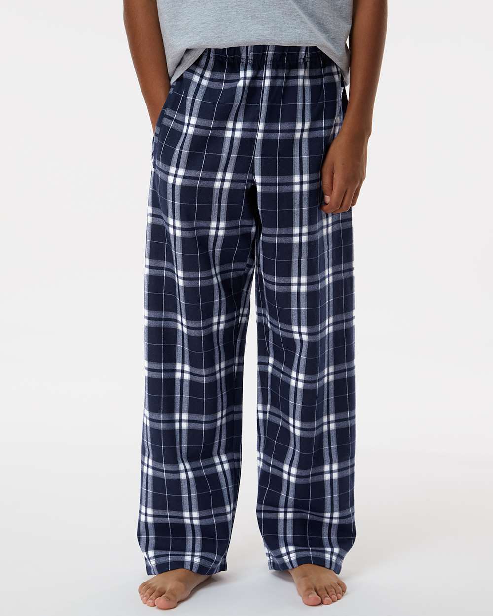 Boxercraft BY6624 Youth Polyester Flannel Pant in Navy Blue/Silver Plaid size Medium
