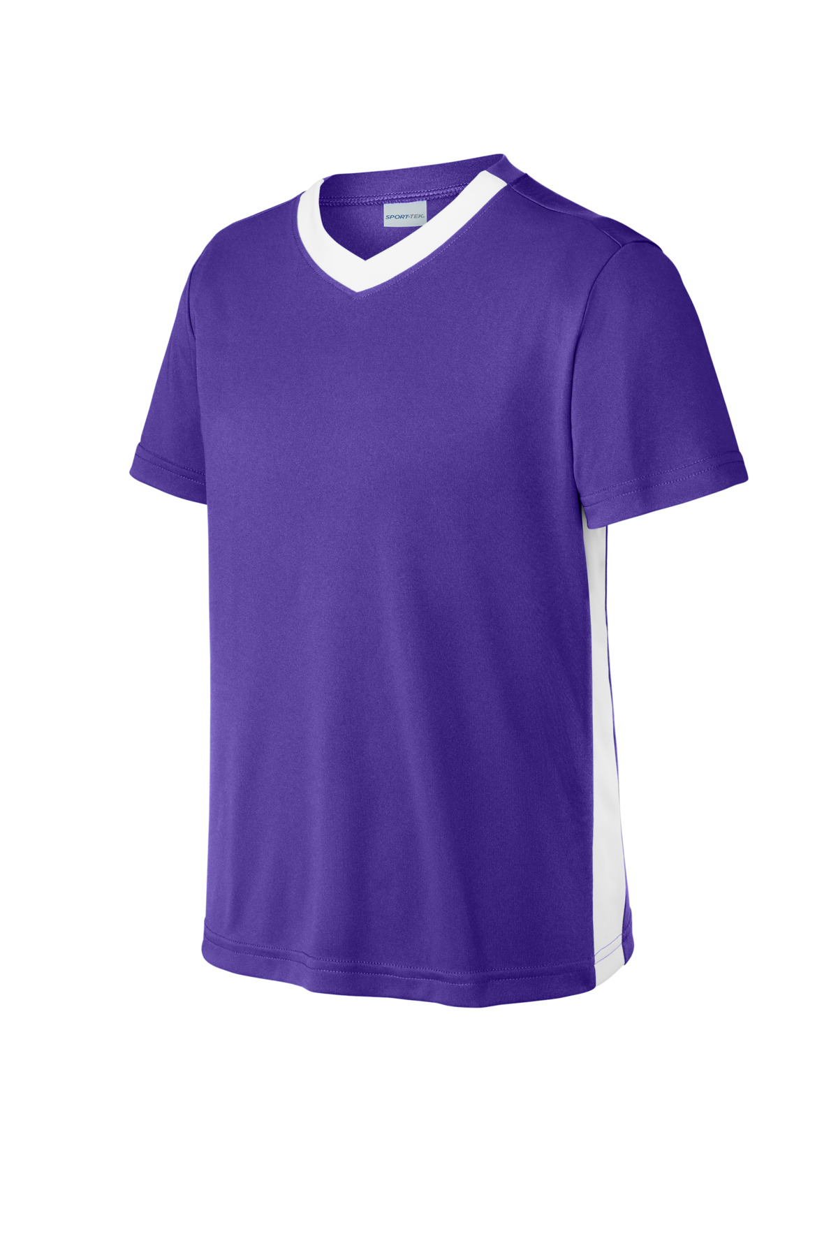 Sport-Tek YST101 Youth Competitor United V-Neck in Purple/White size XS | Polyester