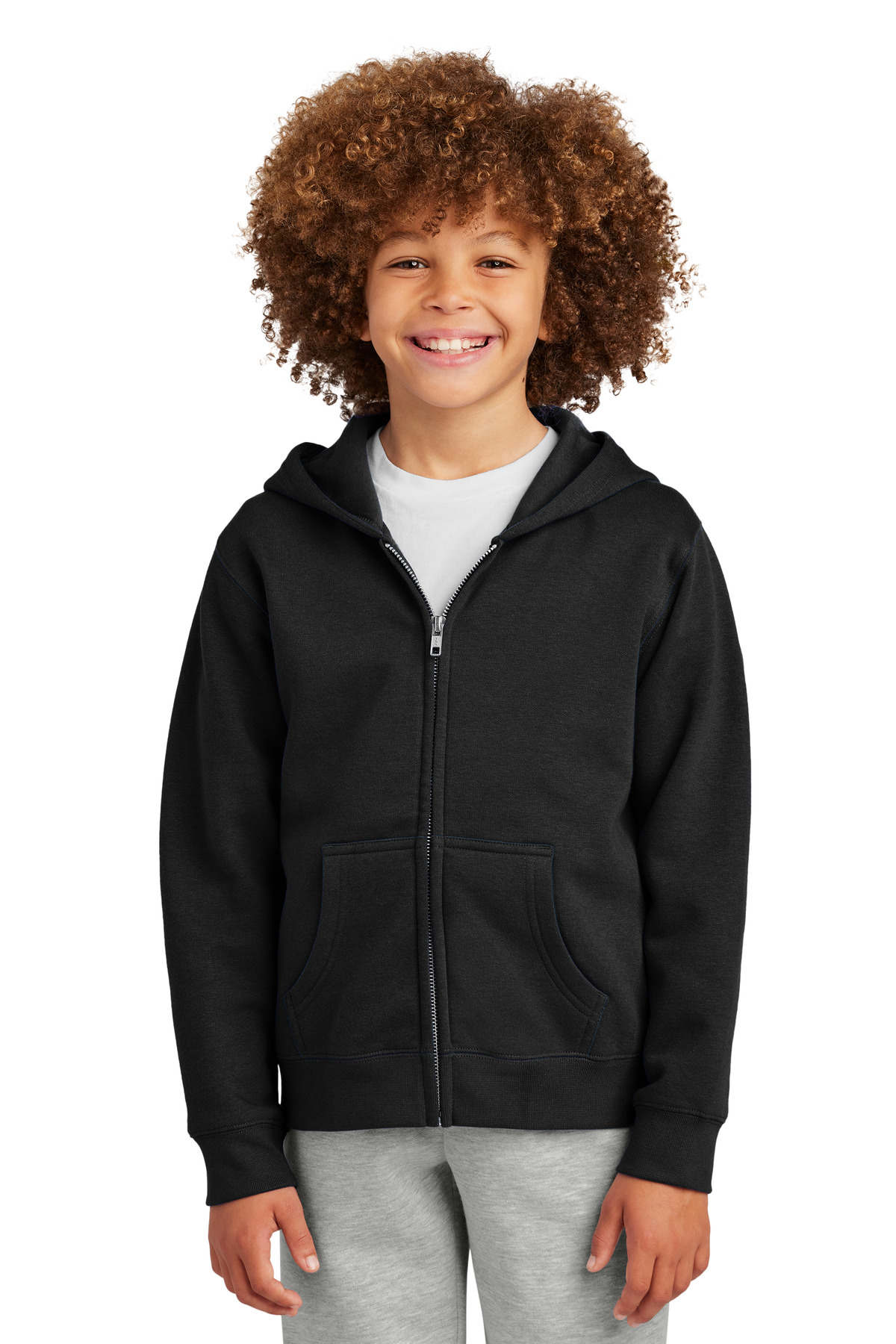 District DT6102Y Youth V.I.T. Fleece Full-Zip Hoodie in Black size Medium | Cotton/Polyester Blend