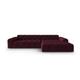 Canapé d'angle droit 4 places en tissu velours bordeaux