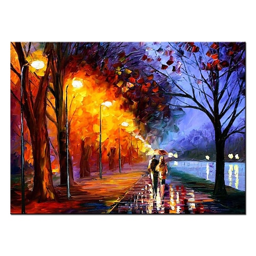 Ölgemälde handgefertigt handgemalte Wandkunst moderne abstrakte Stadt Gebäude Liebhaber im Wald Gemälde Landschaft Heimdekoration Dekor gerollte Leinwand ohne Rahmen ungedehnt Image