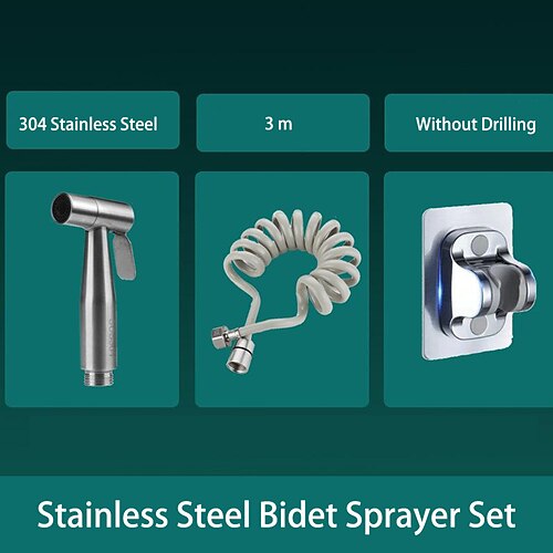 Bidet-Sprühset ohne Bohren, Halterung für Toilette, Edelstahlkopf und Schlauch 1,5 m/3 m, Wand-Handbrause, Shattaf-Windelreinigung für die persönliche Hygiene Image