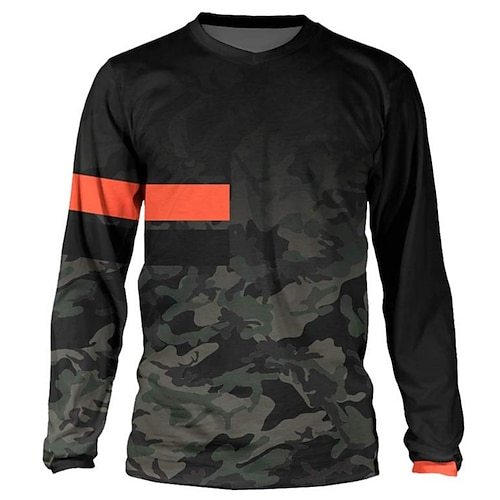 Herren Radtrikot Downhill-Trikot Fahrradtrikot Einfarbig Patchwork Gemustert Langarm Fahhrad Trikot Oberteil mit 3 Gesäßtaschen Mountainbike MTB Straßenradsport UV-beständig Schnelltrocknend Image