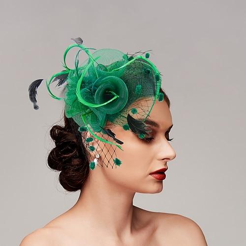 Feder-/Netz-Fascinators Kentucky Derby-Hut/Vogelkäfigschleier mit 1 Stück Kopfbedeckung für Hochzeit/Party/Abend/Damentag