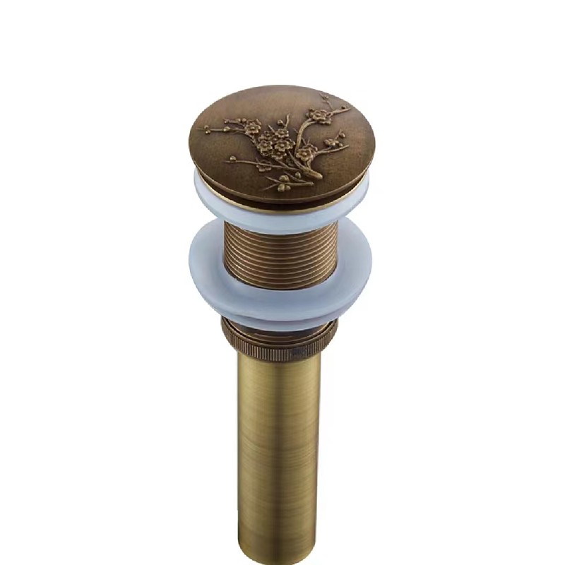 Brass Pop Up Sink Drain Stopper with Overflow Bathroom Faucet Vessel Vanity Sink Drainer Antique Brass