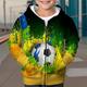 Jungen 3D Fußball Feuer Kapuzenshirt Mantel Oberbekleidung Langarm 3D-Druck Herbst Winter Modisch Strassenmode Cool Polyester kinderkleidung 3-12 Jahre Outdoor Casual Täglich Regular Fit