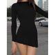 Women's Casual Dress SpringDress Mini Dress Frill Trim Street Date Sexy Crew Neck Long Sleeve Slim Black Pink Color S M L Size