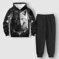 Boys 3D Wolf Hoodie Sweatpants Set Long Sleeve 3D Printing Spring Fall Active Fashion Cool Polyester Kids 3-12 Years Zip Hooded Outdoor Street Vacation Regular Fit