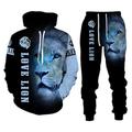 Persönlichkeit Tier Cooler Löwe 3D All Over Print Trainingsanzüge Männer Hoodie Hose 2 Stück Set Sport Anzüge 14182