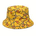 Reversible Cute Cartoon Bucket Hat Yellow Duck Full Print Travel Beach Hats Unisex Lightweight Fisherman Cap For Outdoor