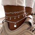 3 Pcs Lock Shape Pendant Chain Anklet Set Vintage Style Dainty Ankle Bracelet Set For Women