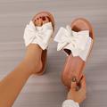 Women's Bow Tie Flat Slippers, Lightweight Solid Color Slide Sandals, Non Slip Beach Shoes