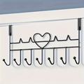 "1pc 7 Hooks Over The Door Hanger Hook, 10.64"" L X 5.5"" H Over Door Heart Shaped Hook, Black Over Door Coat/towel Rack"