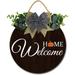 Eveokoki 12 Welcome Home Pumpkin Funny Signs for Front Door Farmhouse Porch Rustic Round Wooden Hanging Wreaths for Housewarming gift ï¼ŒHalloween Festival Decoration Outdoor Indoor Wall Decor Black