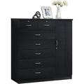 7 Drawer Jumbo Chest Five Large Drawers Two Smaller Drawers with Two Lock Hanging Rod and Three Shelves | Black