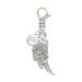 Delight Jewelry Silvertone Textured Wing - Silvertone Clip on Charm with Clear Crystal Drop