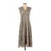 Banana Republic Factory Store Casual Dress - Midi V Neck Sleeveless: Gray Floral Dresses - Women's Size X-Small