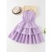 Sleeveless Girls Textured Layered Ruffle Hem Dress Skirts S221905X Lilac Purple 120(5-6Y)