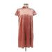 Madewell Casual Dress - Mini High Neck Short sleeves: Burgundy Solid Dresses - Women's Size Medium