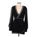 NBD Cocktail Dress - Mini V Neck Long sleeves: Black Solid Dresses - New - Women's Size Medium