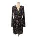 BCBGeneration Casual Dress - Sheath V-Neck Long sleeves: Black Print Dresses - Women's Size Medium