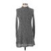 BCBGeneration Casual Dress - Mini High Neck Long sleeves: Gray Print Dresses - Women's Size 2X-Small