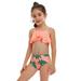 Qufokar Girls Kids Swimsuits Two Piece Bikini Girls Padded Floral Bathing Beach Swimwear Swimsuit Two Kids Girls Suit Bikini Ruffles Piece Set Little Toddler Baby Wear Girls Swimwear