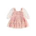 aturustex Baby Girl A-Line Dress Daisy Print Long Sleeves Mesh Tulle Party Dress