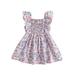Peyakidsaa Girlâ€™s Dress Fly Sleeve Square Neck Flower/Leaves Print A-line Dress