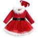 Christmas Kids Baby Girls Princess Dress Sequin Mesh Long Sleeves Gown Formal Dress with Belt for Wedding Party Red 2-3 Years