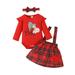 aturustex Girls Knitting Romper Tops A-Lined Short Plaid Half Dress Headband