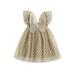 Canrulo Toddler Baby Girls Dress Dot Print Fly Sleeve Butterfly Layered Tulle Summer Dress Pageant Party Princess Dresses Apricot 3-4 Years