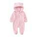 QIANGONG Baby Boys One-piece Pajamas Solid Baby Boys One-piece Pajamas Hooded Long Sleeve Baby Boys One-piece Pajamas Pink 0-3 Months