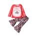 FOCUSNORM Toddler Baby Girl 2Pcs Christmas Clothes Merry Christmas Letter Pullover Tops + Leopard Bell Botton Pants Set