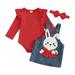 Bagilaanoe 3Pcs Newborn Baby Girls Overalls Dress Set Long Sleeve Romper Tops + Rabbit Suspender Skirt + Headband 3M 6M 9M 12M 18M Infant Casual Clothes