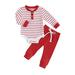 Frobukio Toddler Baby Girls 2PCS Pants Sets Long Sleeve Button Romper Solid Color Drawstring Pants Sets